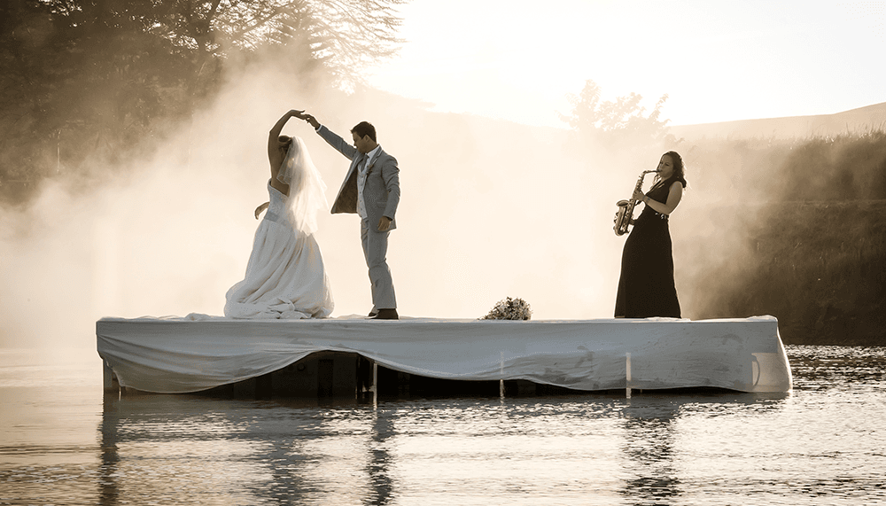 Wedding guests dancing at a reception