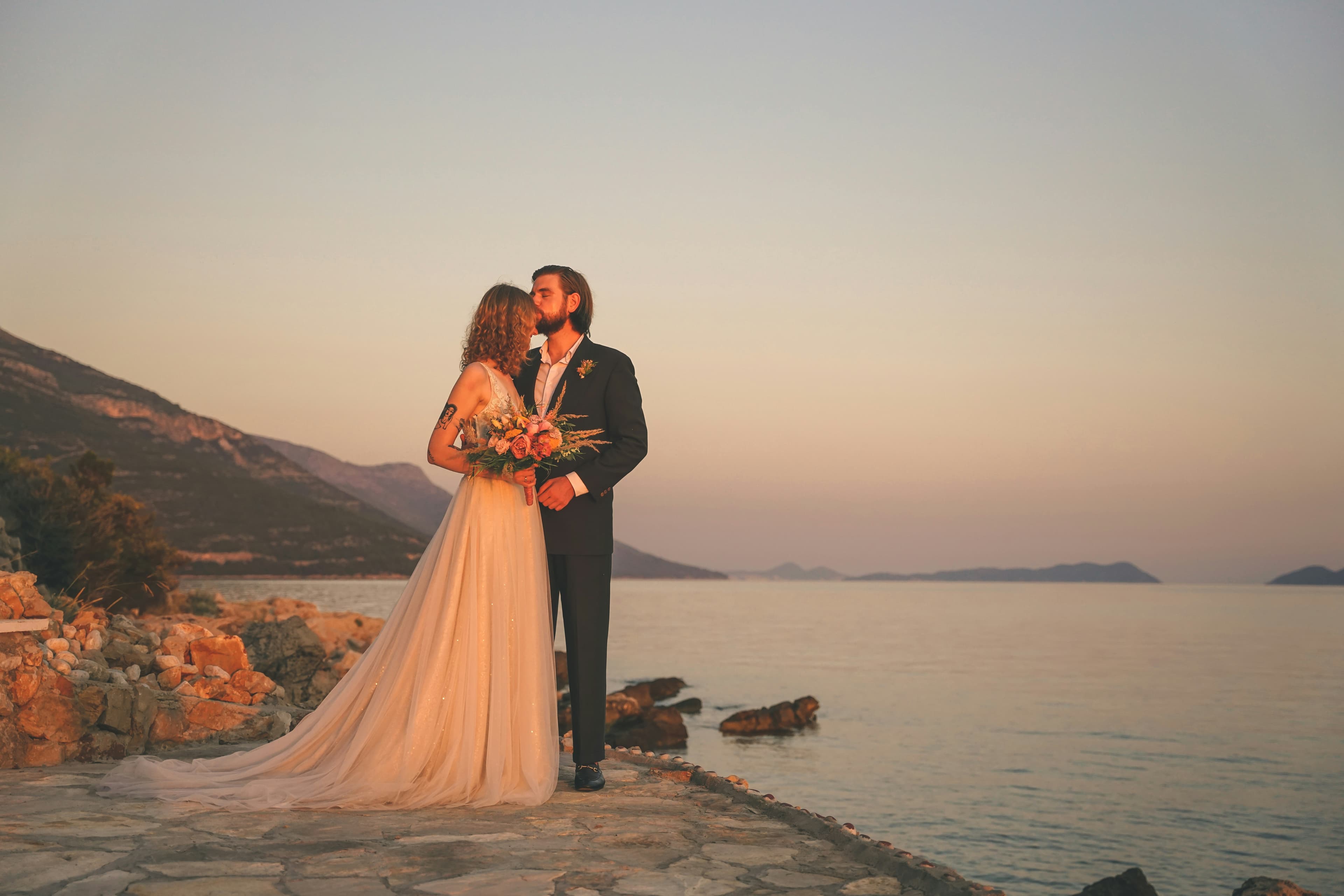 Bride and groom on their wedding day